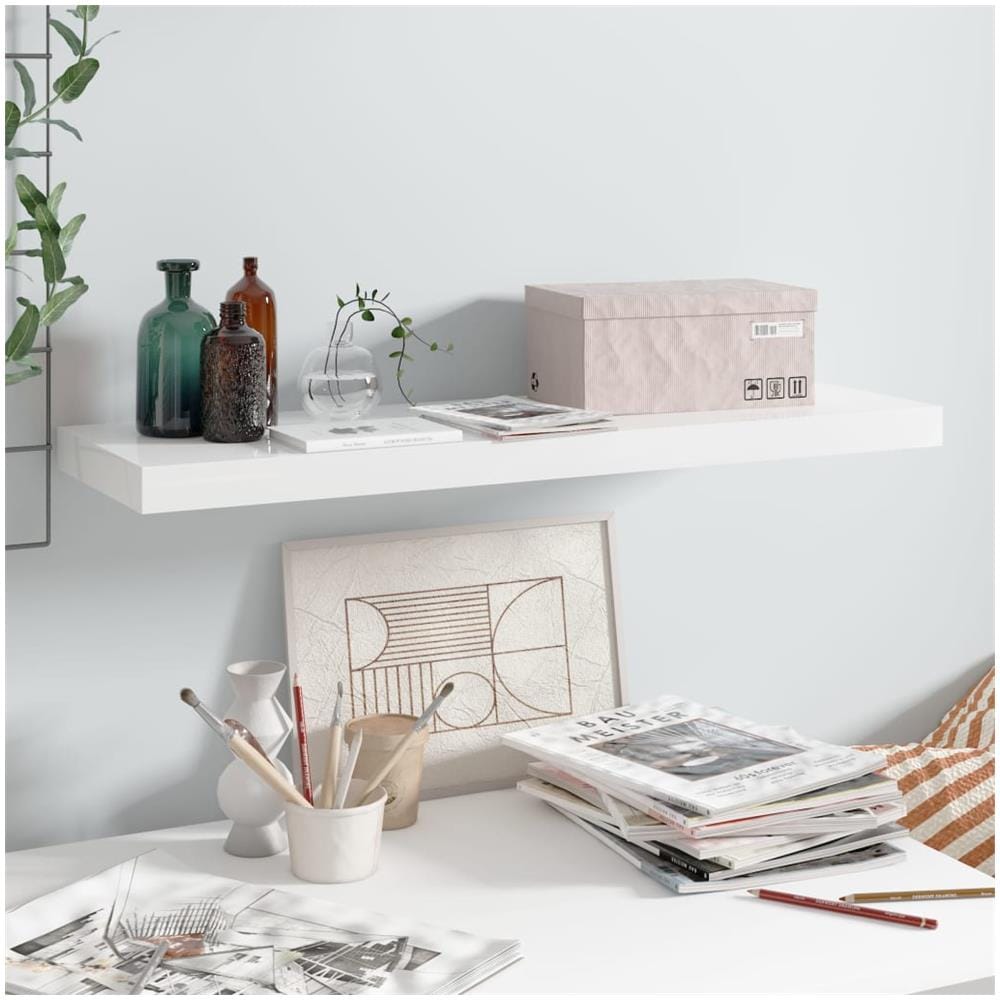 Scaffale A Parete Bianco Lucido 80x23,5x3,8 Cm In Mdf - Foto 1