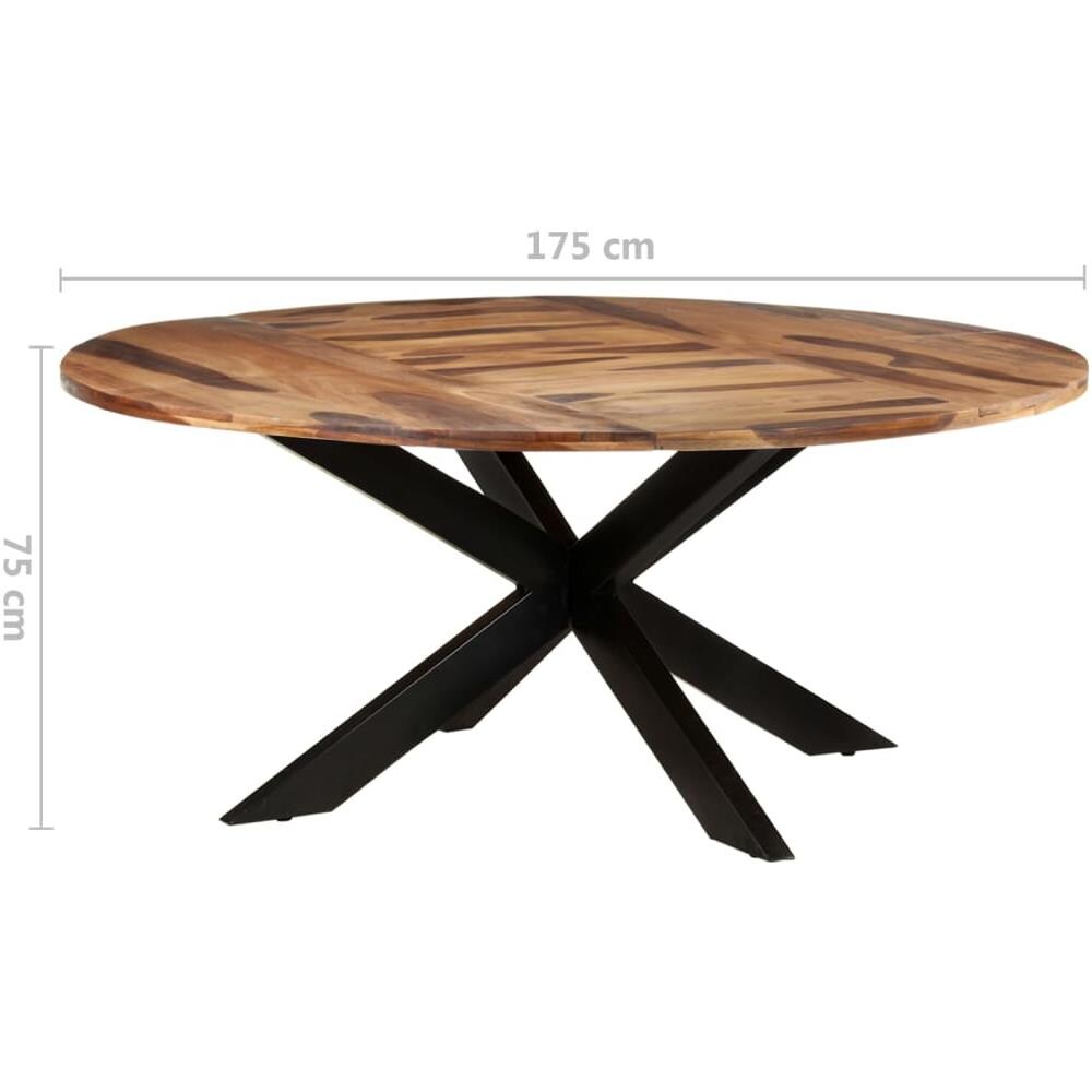 Tavolo Pranzo Tondo 175x75 Cm Legno Di Acacia Finitura Sheesham - Foto 8