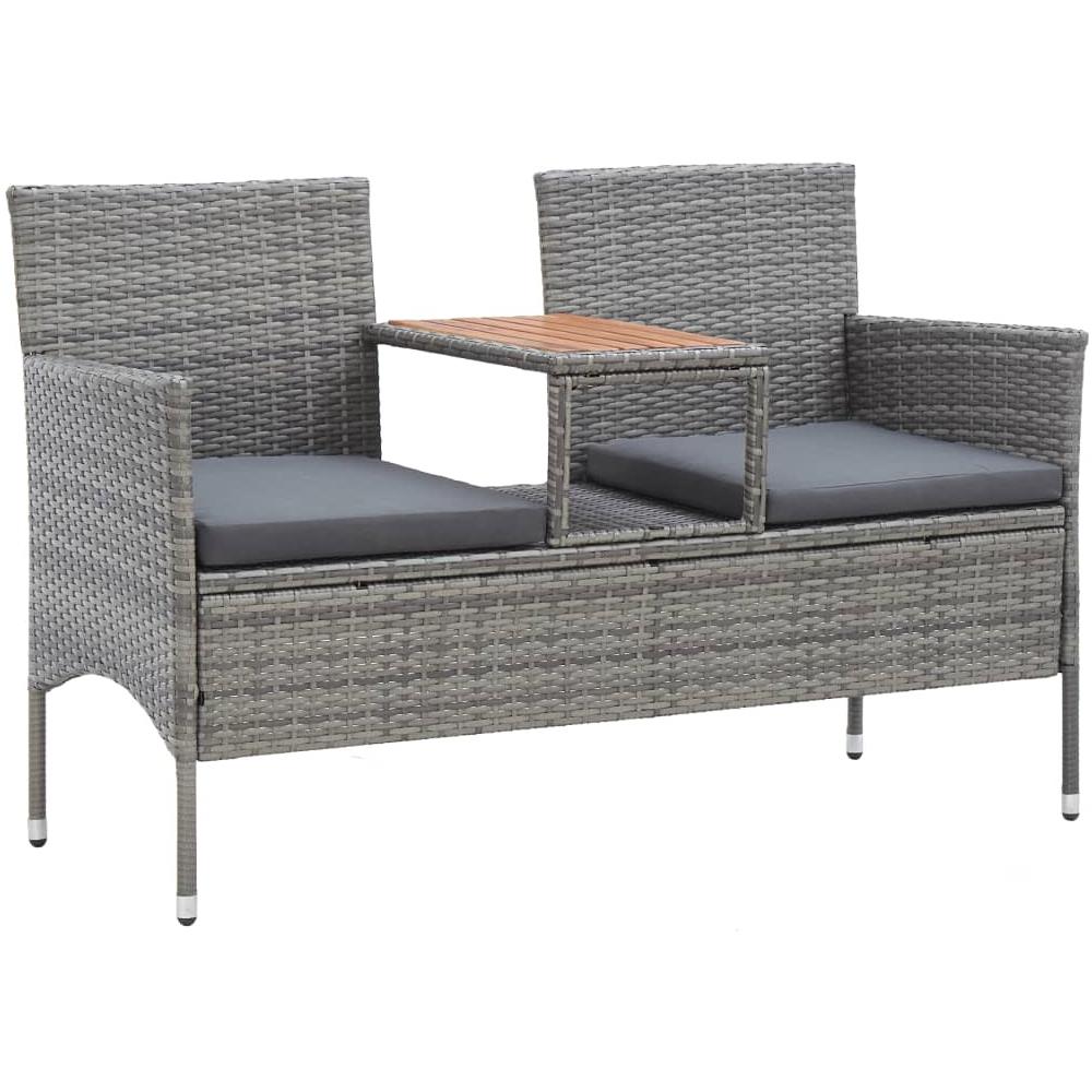 Panca da Giardino 2 Posti con Tavolino 143 cm Polyrattan Grigio - Foto 1