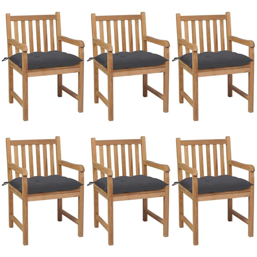 Sedie da Giardino 6 pz con Cuscini Antracite Massello di Teak - Foto 1