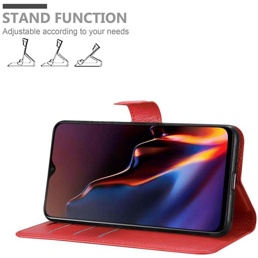 Custodia Compatibile Con Oneplus 6t In Rosso Carminio - Coperchio Protettiva Con Chiusura Magnetica, Funzione Stand E Tasca Per Le Carte - Foto 2
