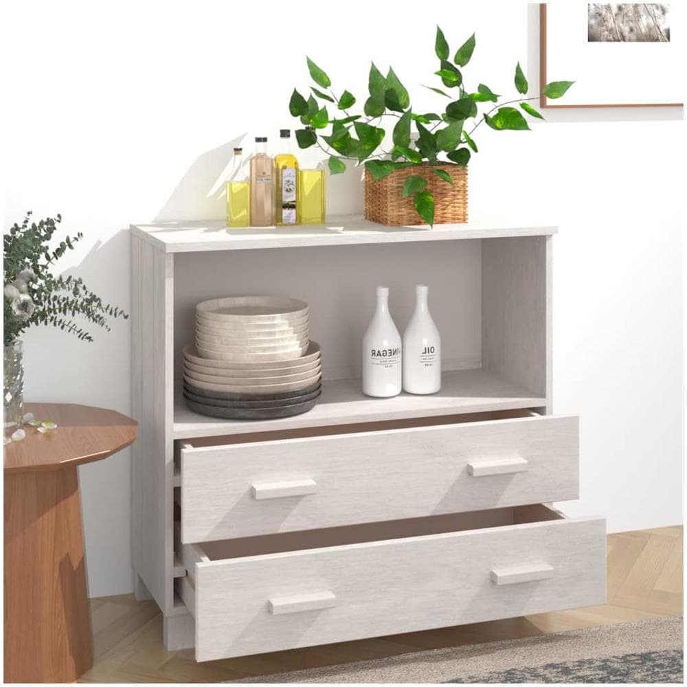Credenza Bianca 85x35x80 Cm In Legno Massello Di Pino - Foto 3