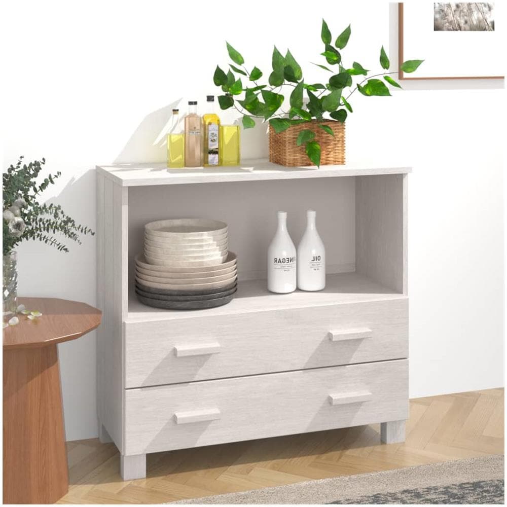 Credenza Bianca 85x35x80 Cm In Legno Massello Di Pino - Foto 1