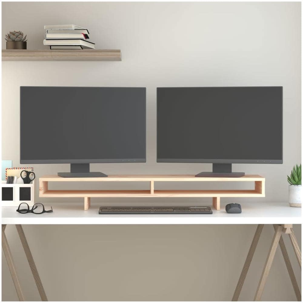 Supporto Per Monitor 100x27x14 Cm In Legno Massello Di Pino - Foto 3