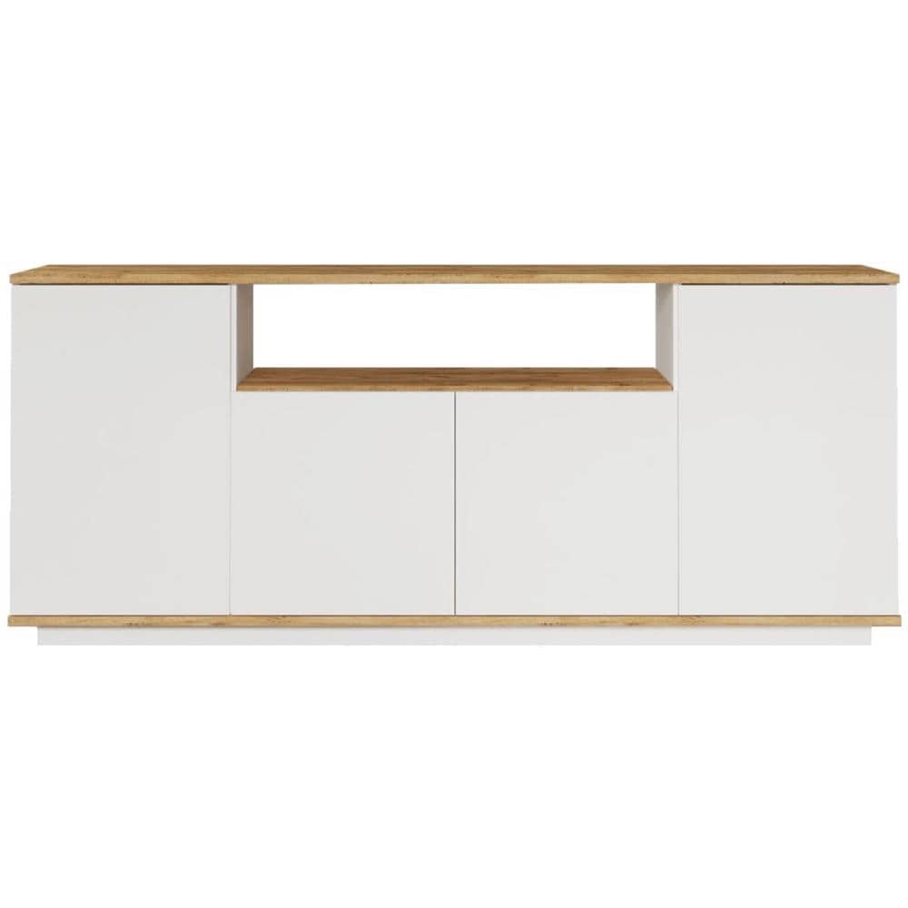 Credenza Con 4 Ante E 1 Ripiano Naturale Chiaro E Bianco - Lotula - Foto 2