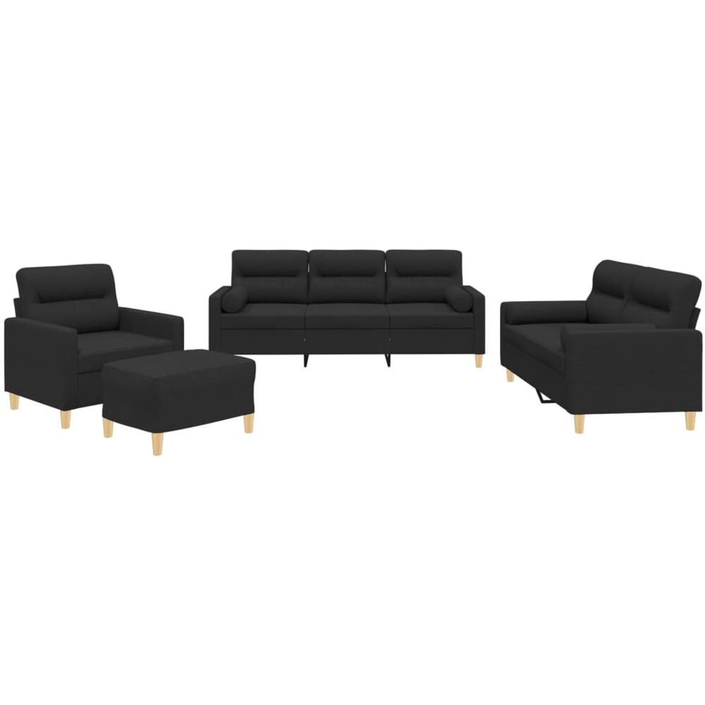 Set Divani 4 Pz Con Cuscini Nero In Tessuto - Foto 2