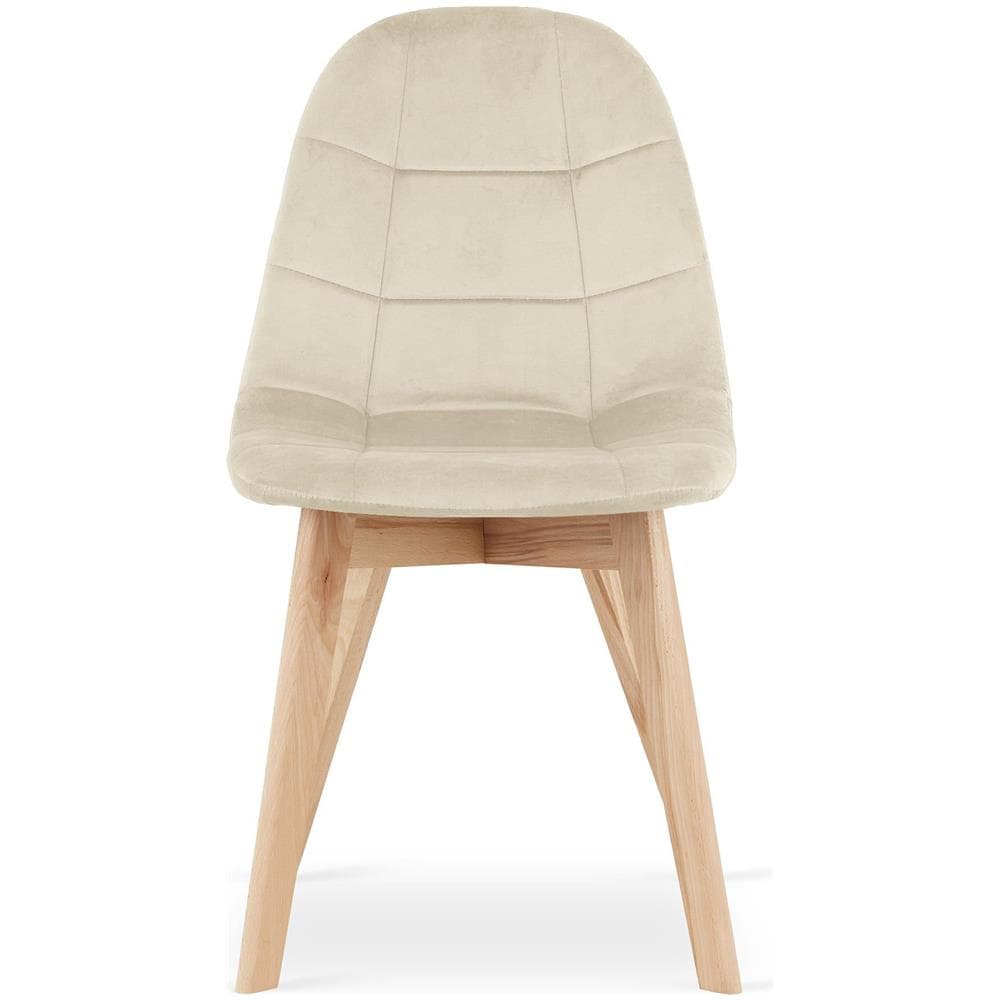 Sedia da pranzo NUUC in velluto beige con gambe in legno di faggio x1 - Foto 2