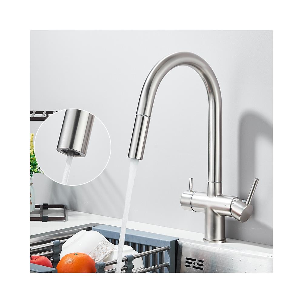 Rubinetto per lavello da cucina, Blackswan, tipo M390 con uscita acqua purificata, doccia mobile, modello nichel, misura 38 cm - Foto 2