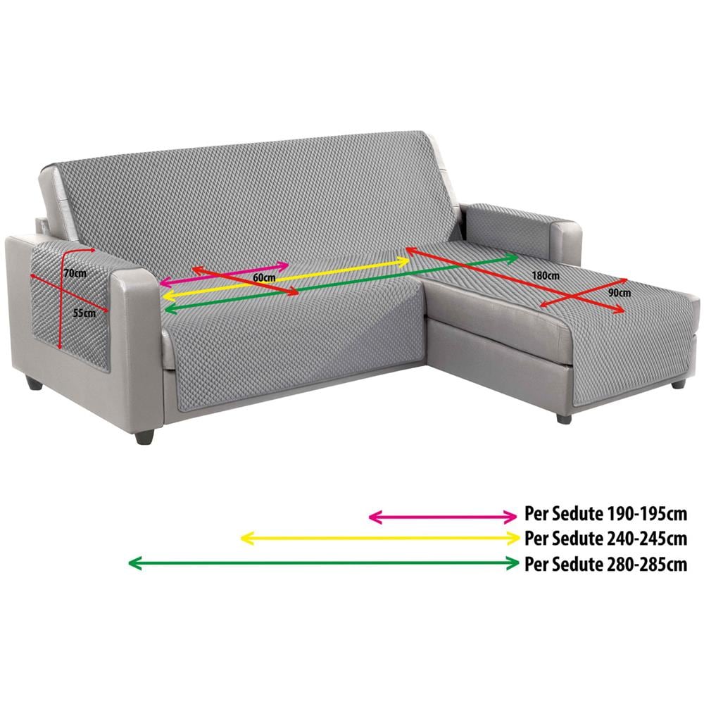 Copridivano Per Divani Con Penisola Lato Sinistro Modello Sphere Tortora 240 Cm Tortora - Foto 2