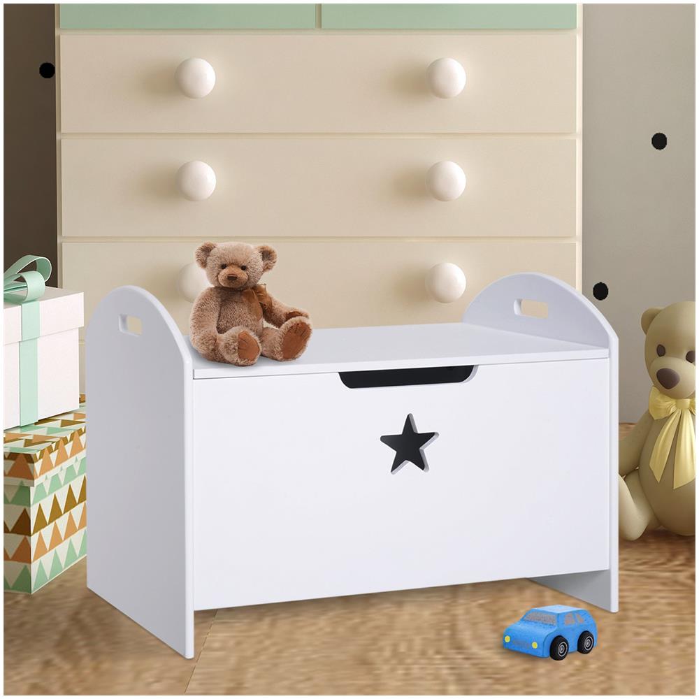 Baule Contenitore Portagiochi Per Cameretta Bambini In Legno Bianco 62 X 40 X 46.5cm - Foto 3
