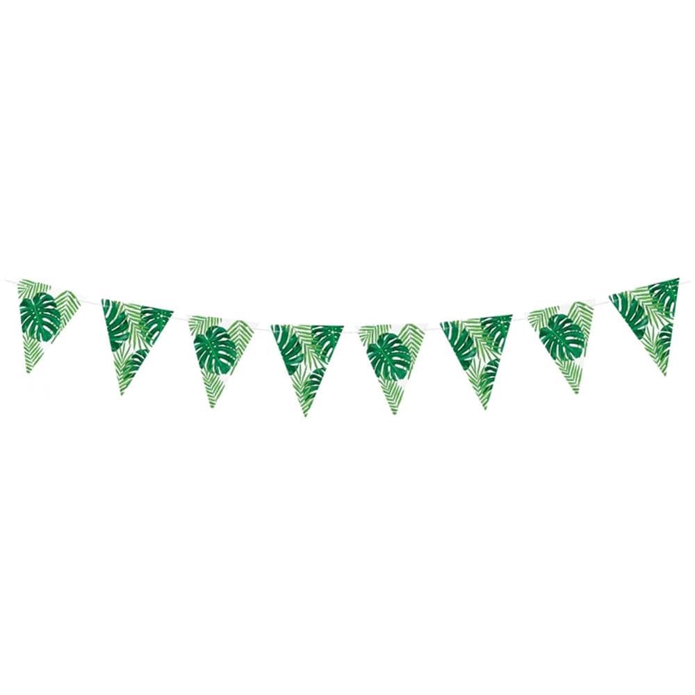 Partydeco - Ghirlanda Di Bandierine Foglie Tropicali Verdi - Foto 2