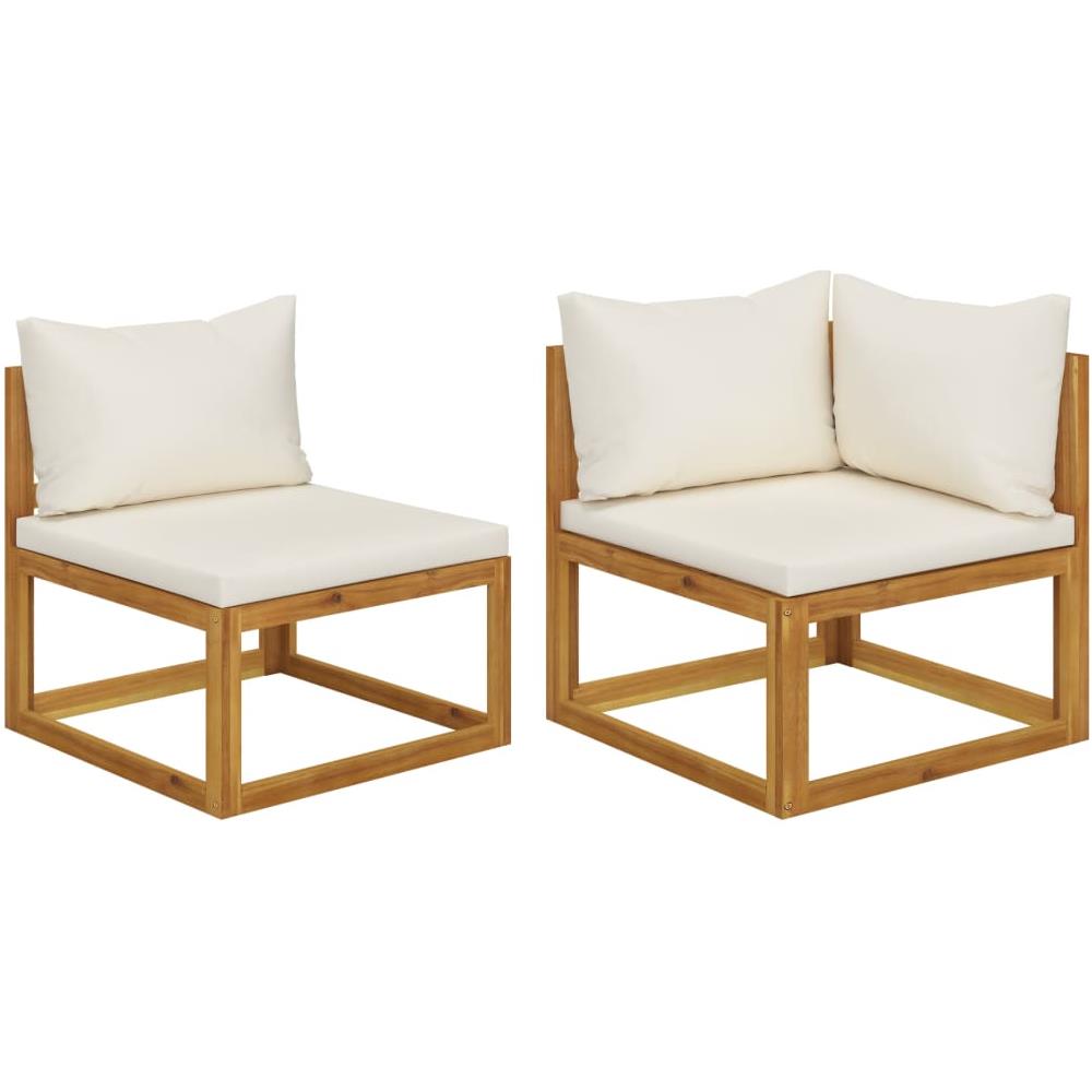 Set Divani da Giardino 2 pz con Cuscini Bianco Crema in Acacia - Foto 1