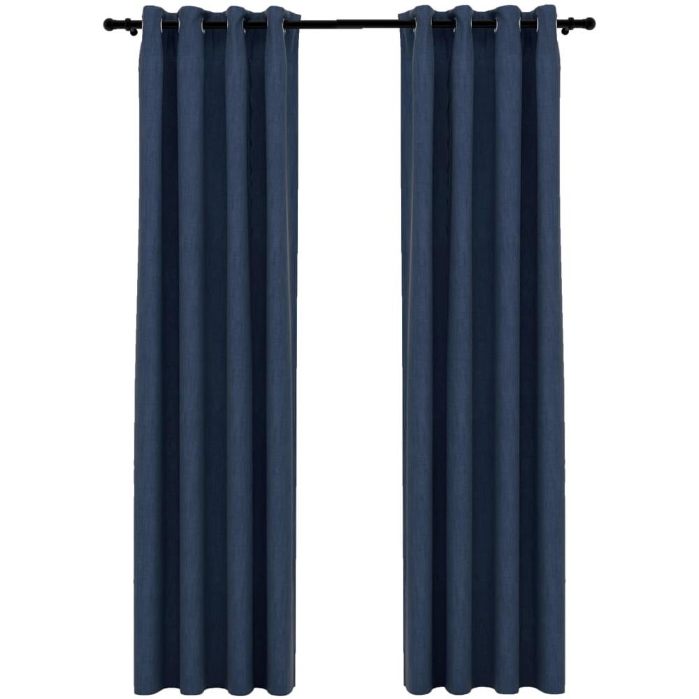 Tende Oscuranti Effetto Lino Con Occhielli 2 Pz Blu 140x225 Cm - Foto 2