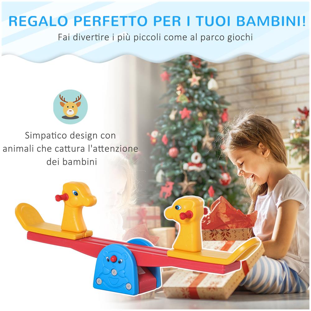 Altalena A Bilico Con Maniglie Antiscivolo Per Bambini Età 1-4 Anni, Plastica Hdpe Atossica, 150x32x60cm, Multicolore - Foto 2