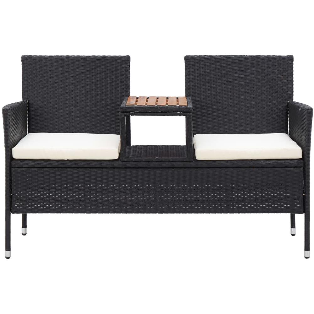 Panca da Giardino a 2 Posti con Tavolino 143 cm Polyrattan Nero - Foto 2