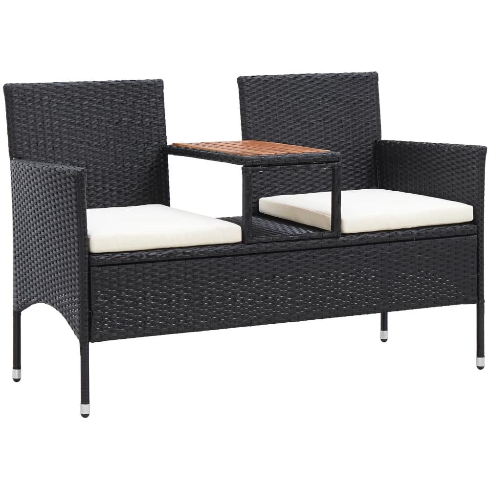 Panca da Giardino a 2 Posti con Tavolino 143 cm Polyrattan Nero - Foto 1