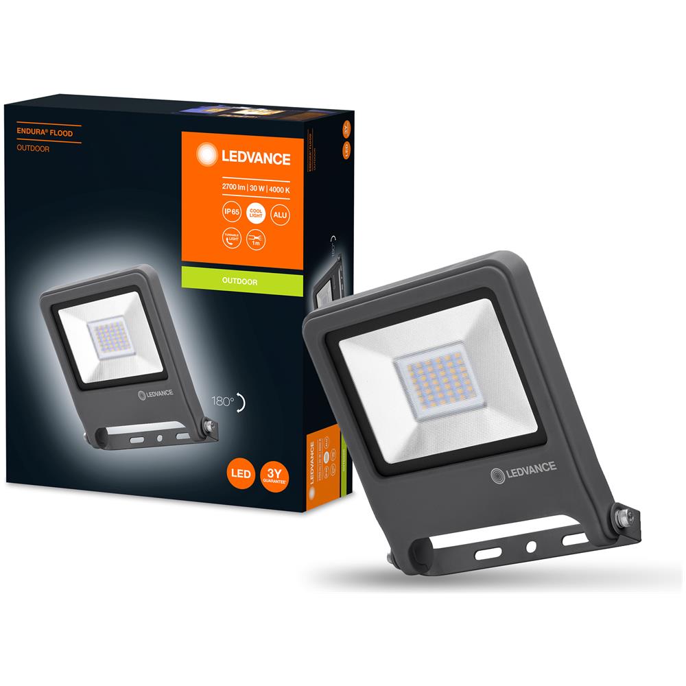 Ledvance Floodlight Led, Lampada Da Esterno, Endura® Flood Bianco Freddo / 30 W, 220…240 V, Ampiezza Fascio Luminoso: 120°, Bianco Freddo, 4000 K, Materiale: Alluminio, Ip65 - Foto 2