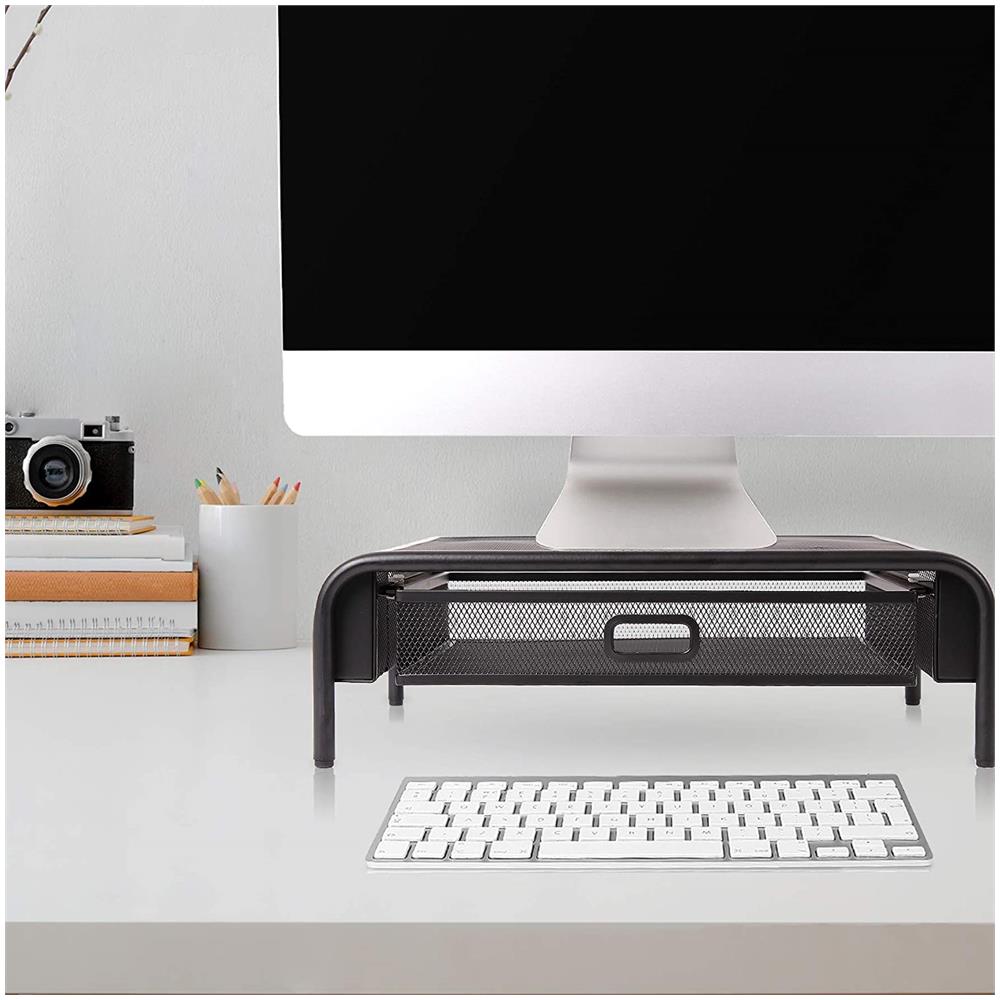 DM072 Supporto da Tavolo in Metallo per Monitor Capacità 10 Kg 33x26 cm con Cassetto Integrato - Foto 6