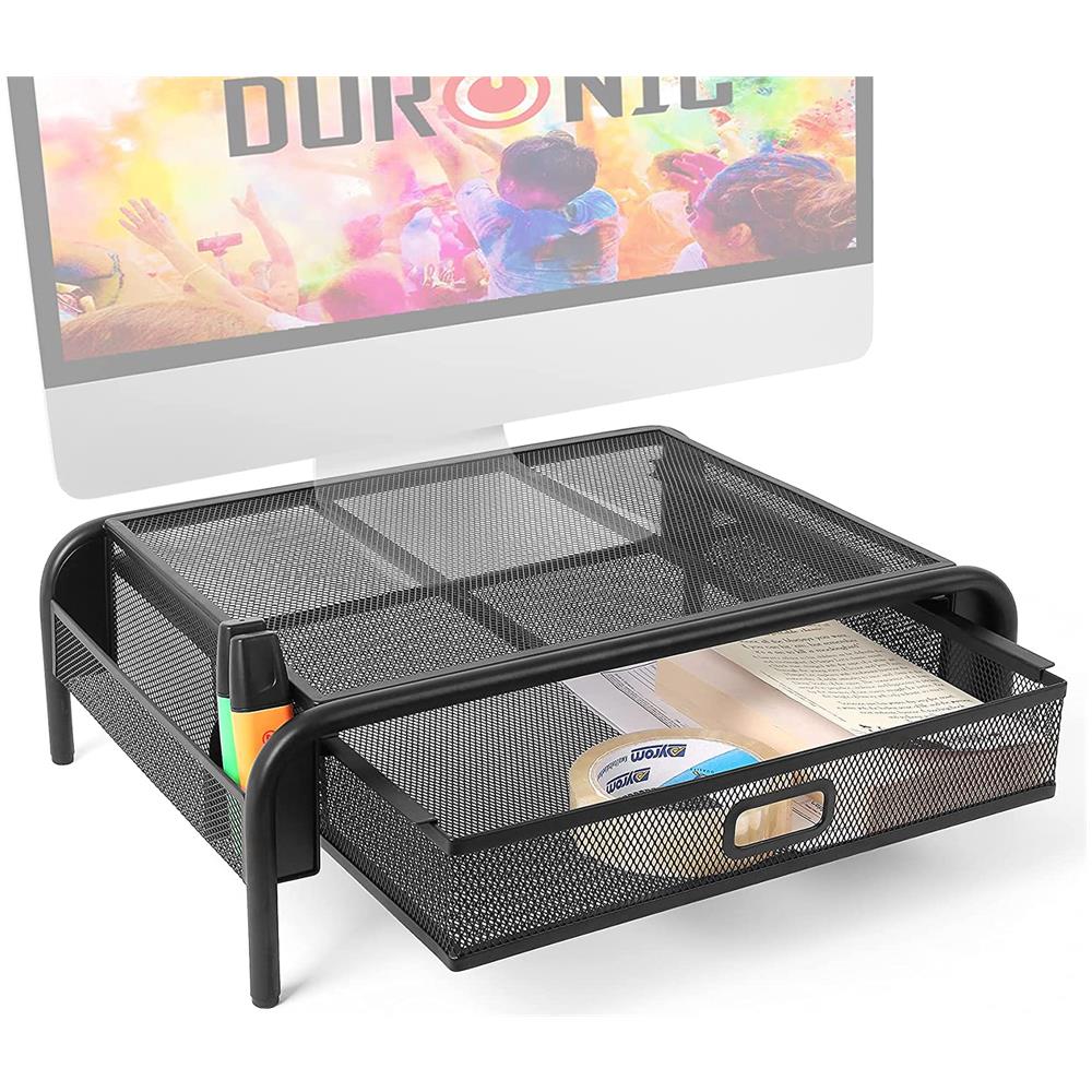 DM072 Supporto da Tavolo in Metallo per Monitor Capacità 10 Kg 33x26 cm con Cassetto Integrato - Foto 1