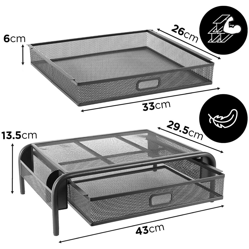DM072 Supporto da Tavolo in Metallo per Monitor Capacità 10 Kg 33x26 cm con Cassetto Integrato - Foto 2