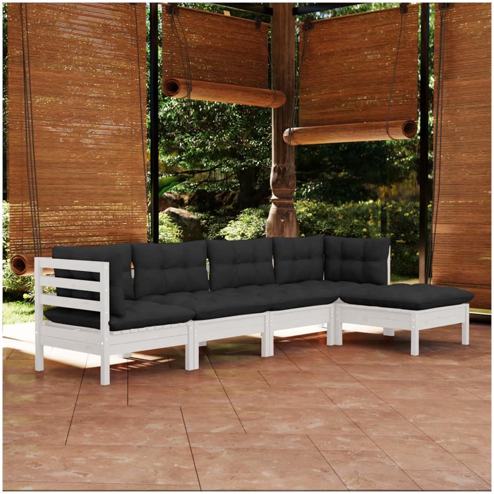 Set Divani Da Giardino 5 Pz Con Cuscini Bianchi Legno Di Pino - Foto 1