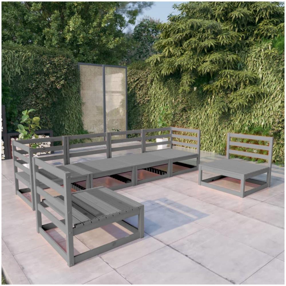 Set Divani Da Giardino 6 Pz Grigio In Legno Massello Di Pino - Foto 1