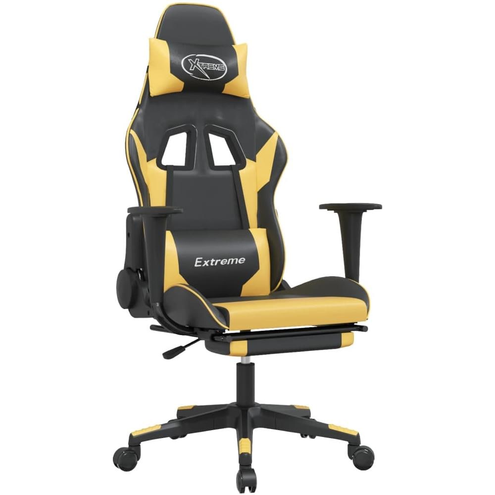 Sedia da Gaming Massaggiante Poggiapiedi Nero e Oro Similpelle - Foto 2