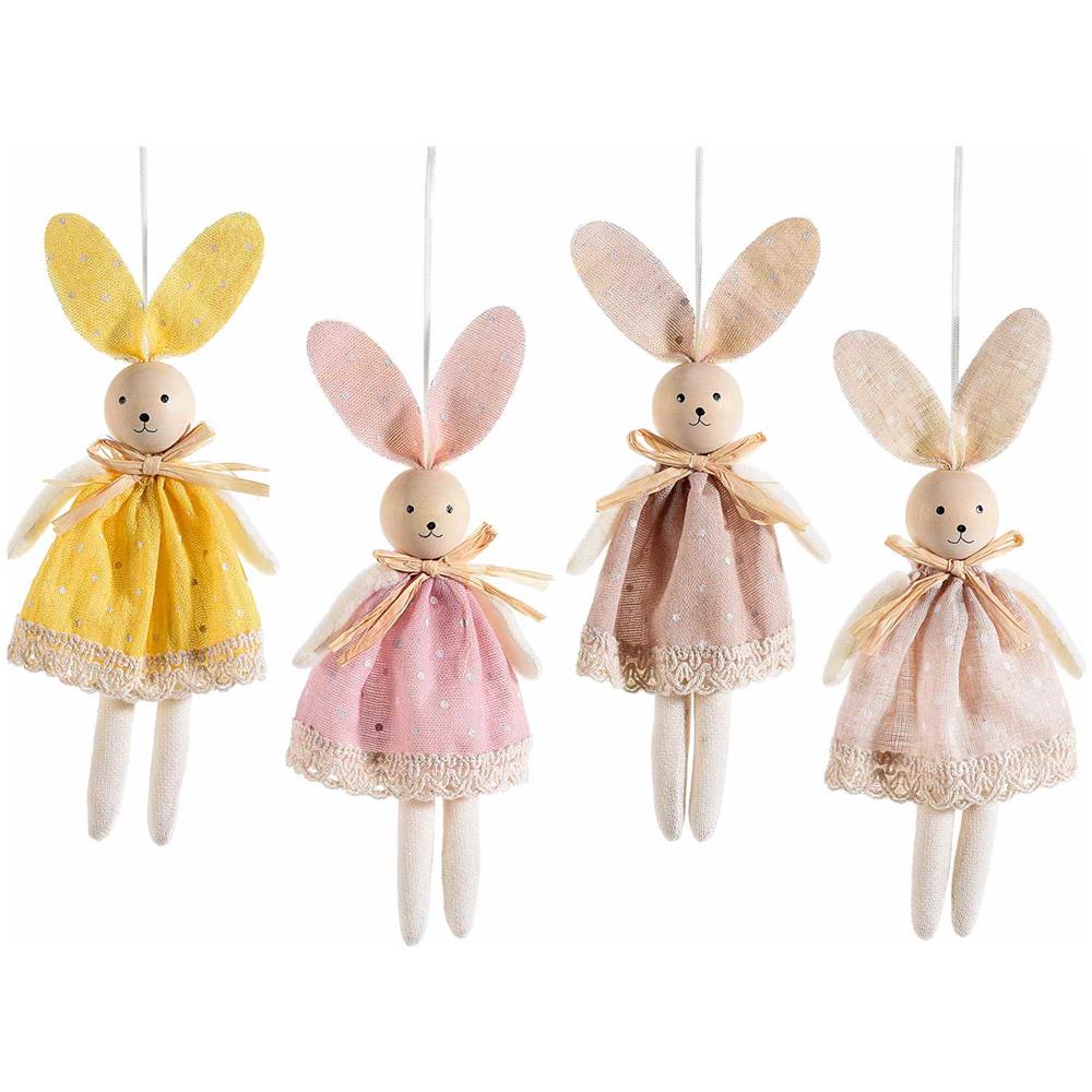Coniglietti Pasquali Da Appendere Con Vestito A Pois Addobbi Pasquali Da Appendere Per Casa, Vetrine, Negozi 8 Pezzi - Foto 1
