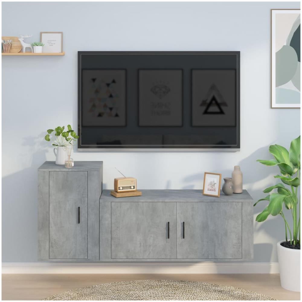 Set Di Mobili Porta Tv 2 Pz Grigio Cemento In Legno Multistrato - Foto 1