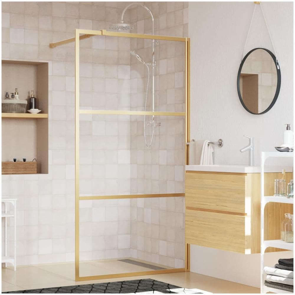 Parete Per Doccia Walk-in Vetro Trasparente Esg 100x195 Cm Oro - Foto 1
