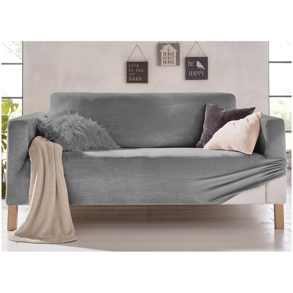 Copridivano Elasticizzato Effetto Velluto Modello Morbidissimo Colore Grigio 2 Posti Grigio - Foto 1