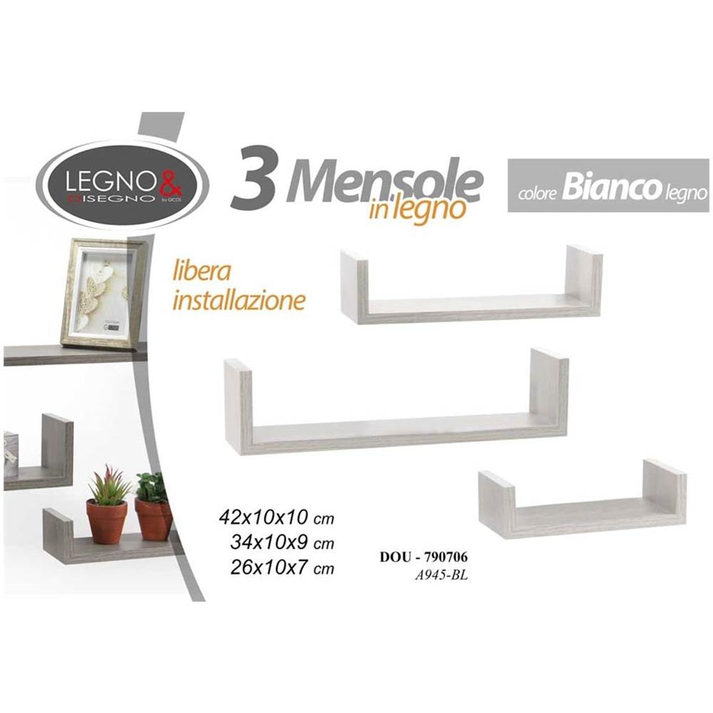 Set 3 Mensole Da Parete Moderne Design Con Bordi Mensola Scaffale Legno Bianco - Foto 2