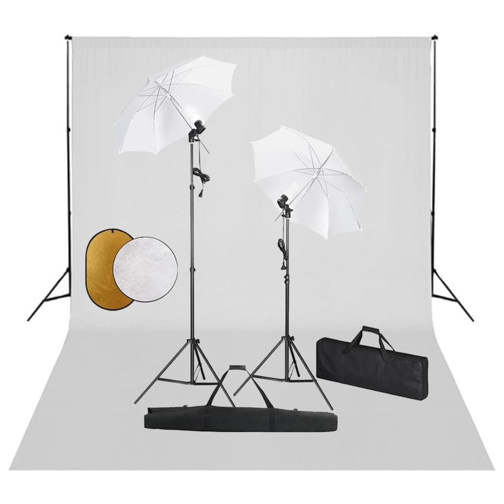 Kit Studio Fotografico con Luci Ombrelli Fondale e Riflettore - Foto 1