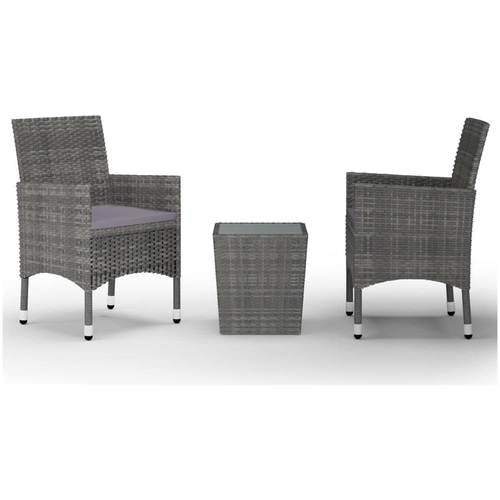 Set Bistrot Giardino 3 pz Polyrattan e Vetro Temperato Grigio - Foto 1