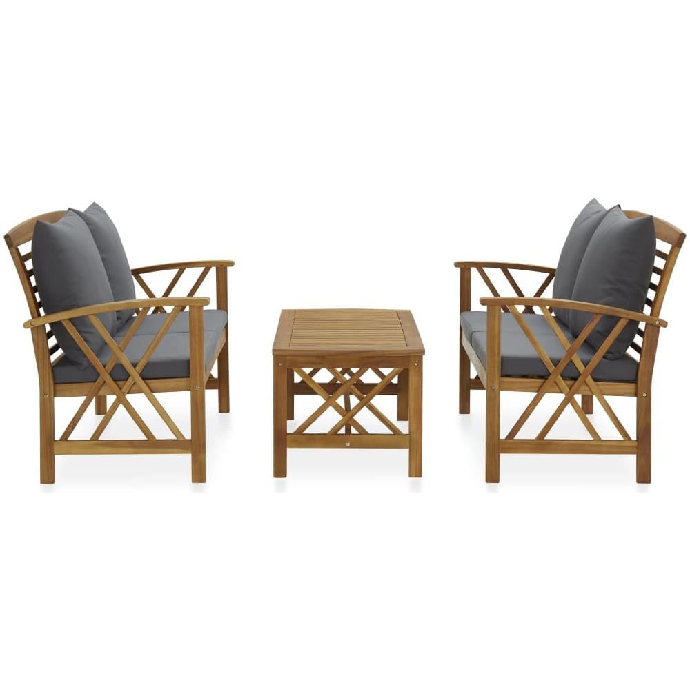 Set Divani da Giardino 3 pz con Cuscini in Massello di Acacia - Foto 3