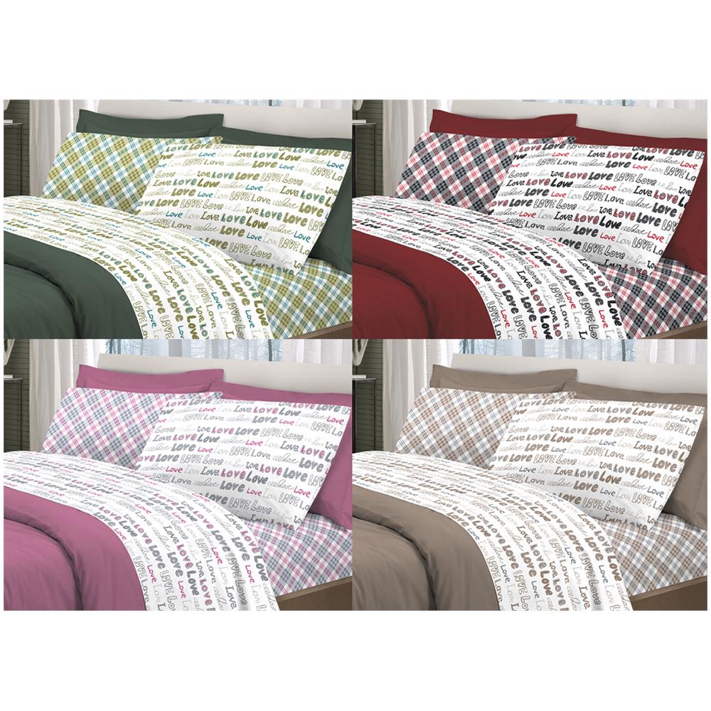 Completo Lenzuola Letto Linea Young 100% Cotone Disegno Love Love Matrimoniale Beige - Foto 2