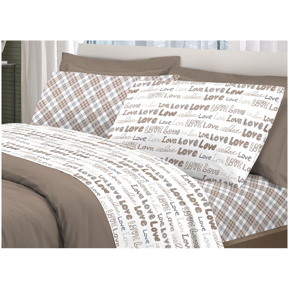 Completo Lenzuola Letto Linea Young 100% Cotone Disegno Love Love Matrimoniale Beige - Foto 1