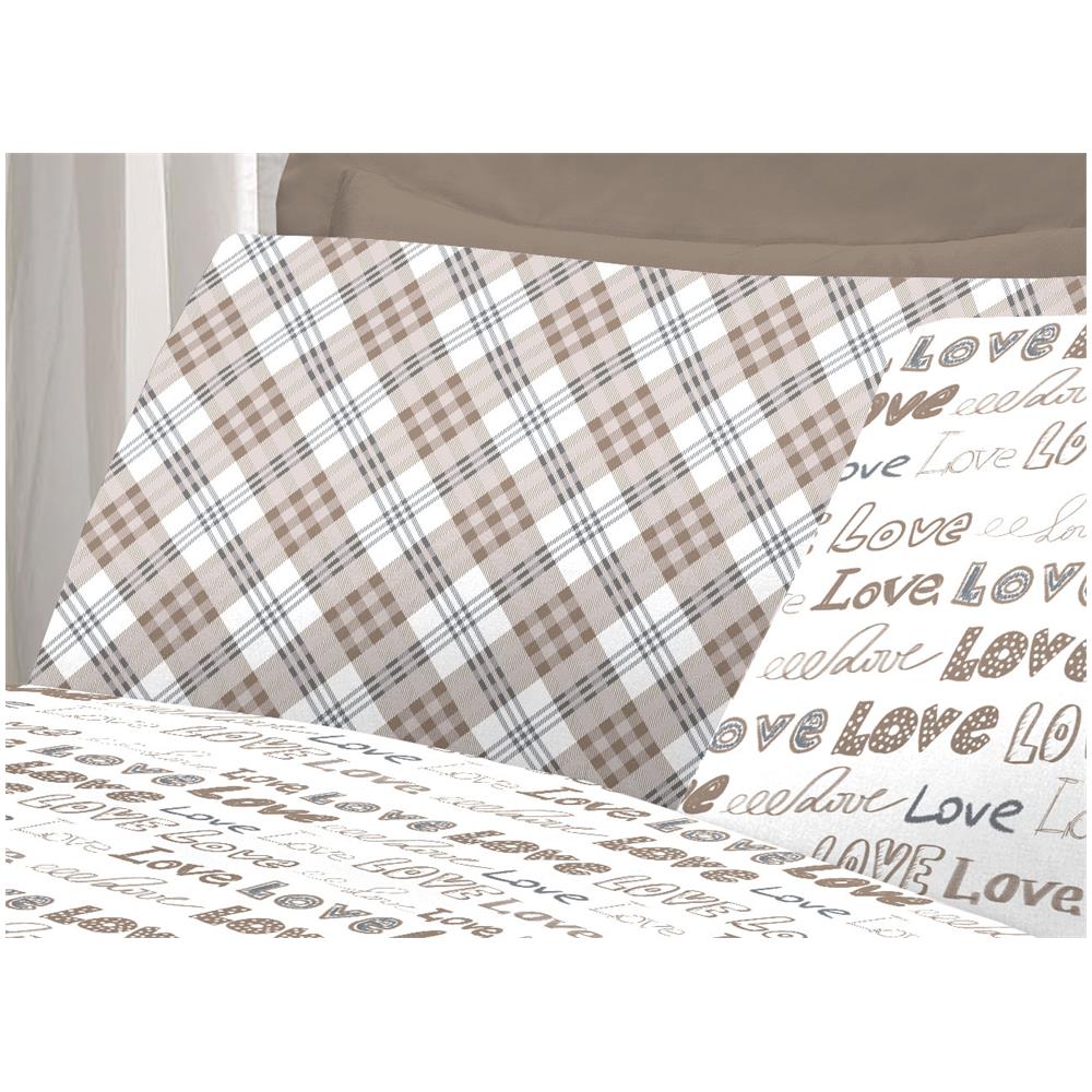 Completo Lenzuola Letto Linea Young 100% Cotone Disegno Love Love Matrimoniale Beige - Foto 7