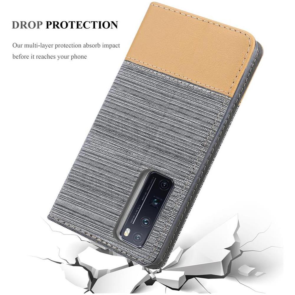 Custodia Compatibile Con Huawei Nova 7 Pro 5g In Grigio Chiaro Marrone - Coperchio Protettiva Con Chiusura Magnetica, Funzione Stand E Tasca Per Le Carte - Foto 8