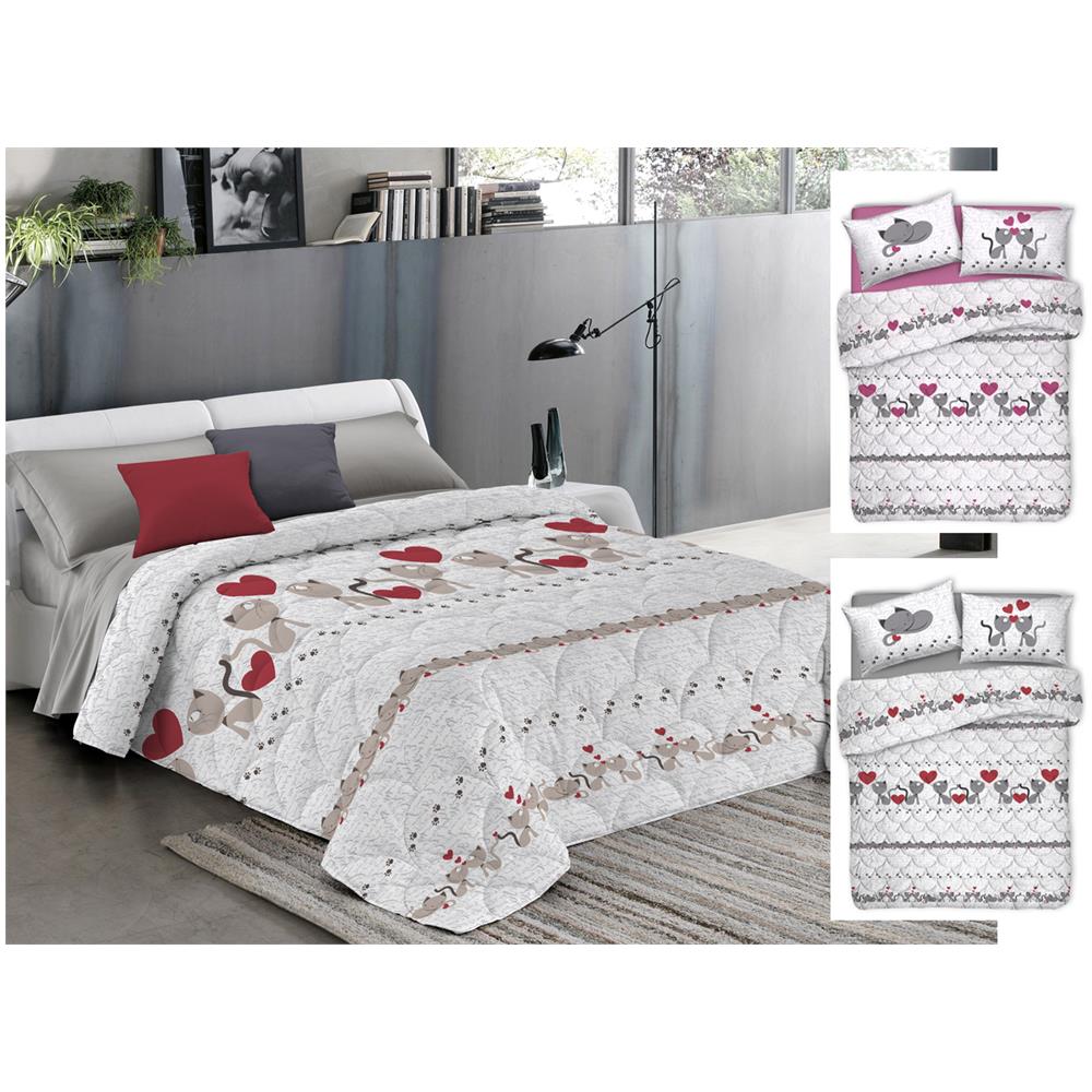 Trapuntino Piumino Estivo 100gr Linea Pensieri Delicati Disegno Gattini Matrimoniale Rosa - Foto 2