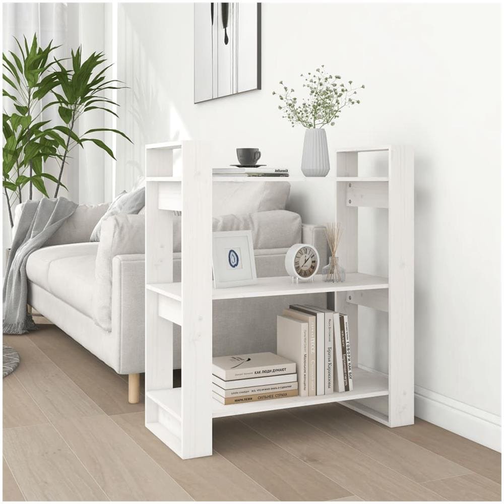 Libreria /divisorio Bianco 80x35x91 Cm In Legno Massello Di Pino - Foto 1