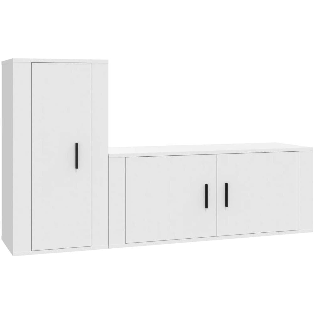 Set Di Mobili Porta Tv 2 Pz Bianco In Legno Multistrato - Foto 2