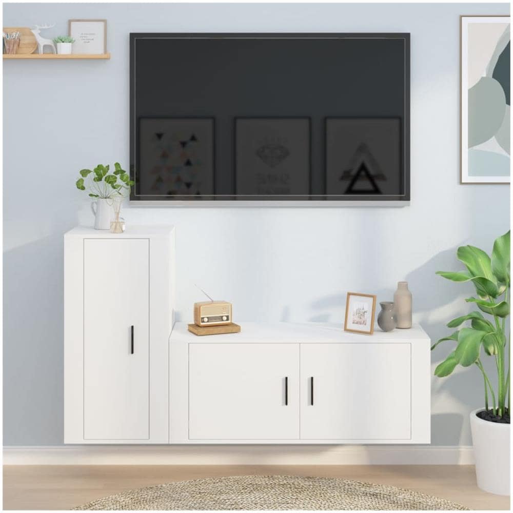 Set Di Mobili Porta Tv 2 Pz Bianco In Legno Multistrato - Foto 1