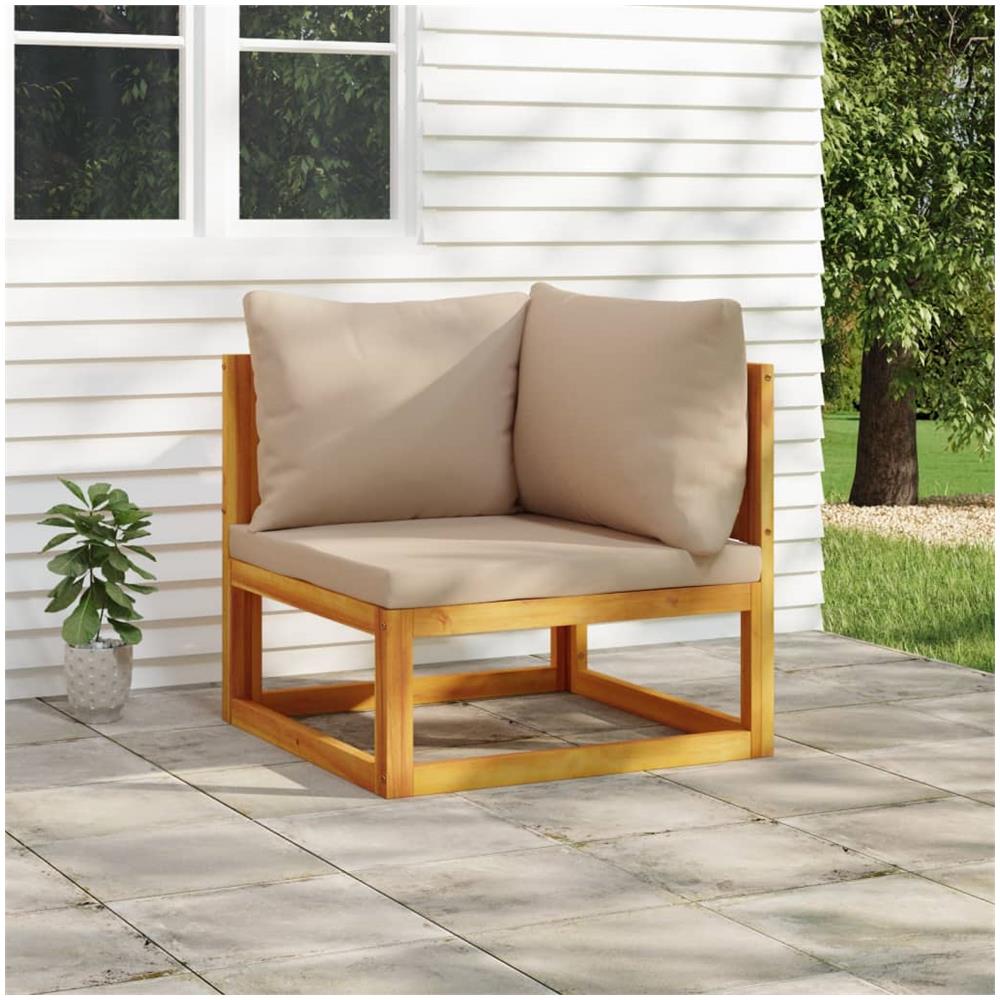 Divano Angolare Modulare Cuscini Tortora Legno Massello Acacia - Foto 1