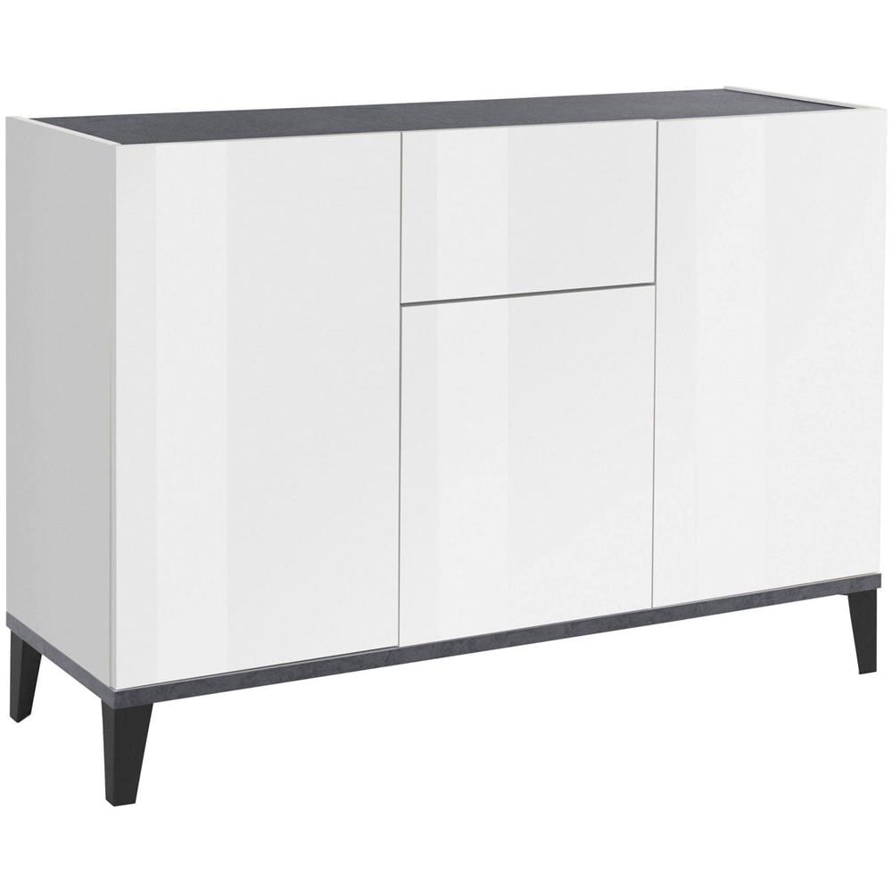 Credenza Giorgio, Madia Da Cucina A 3 Ante E 1 Cassetto, Buffet Da Soggiorno, Madia Da Cucina, 100% Made In Italy, Cm 120x40h82, Bianco Lucido E Ardesia - Foto 2