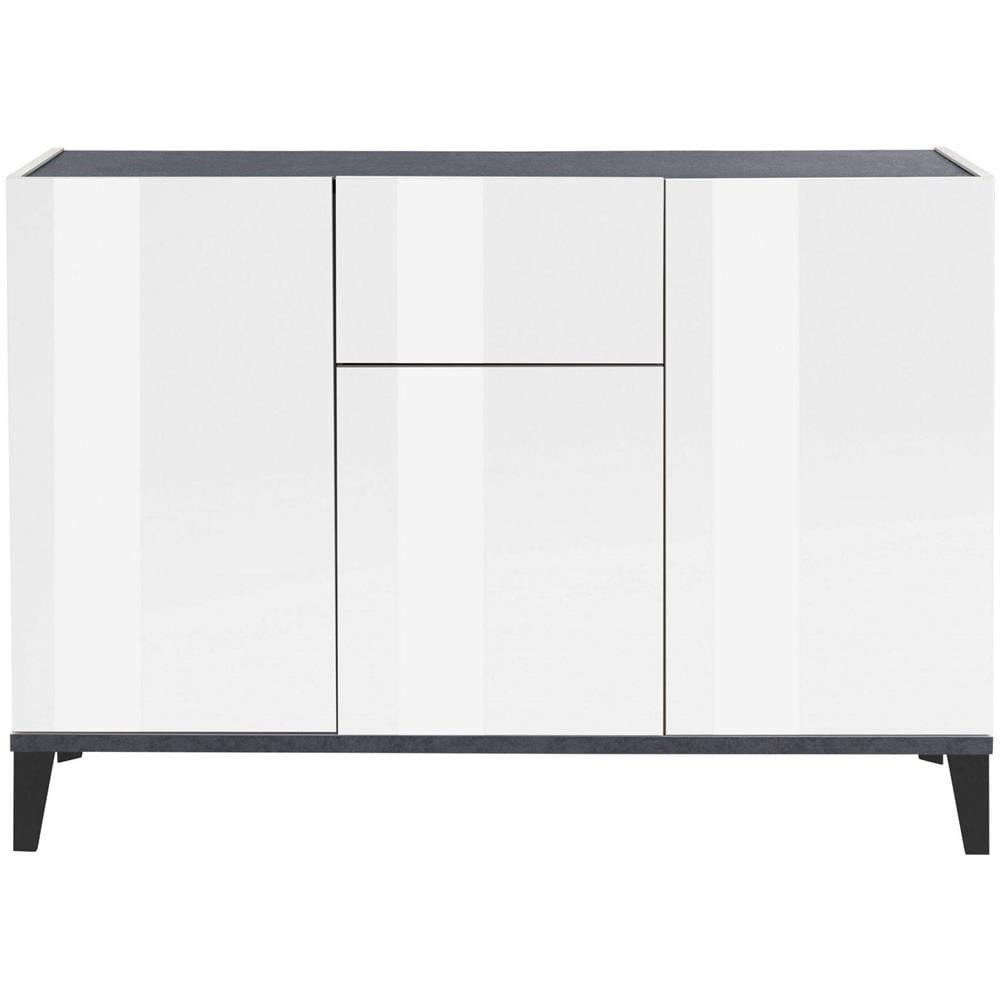 Credenza Giorgio, Madia Da Cucina A 3 Ante E 1 Cassetto, Buffet Da Soggiorno, Madia Da Cucina, 100% Made In Italy, Cm 120x40h82, Bianco Lucido E Ardesia - Foto 4