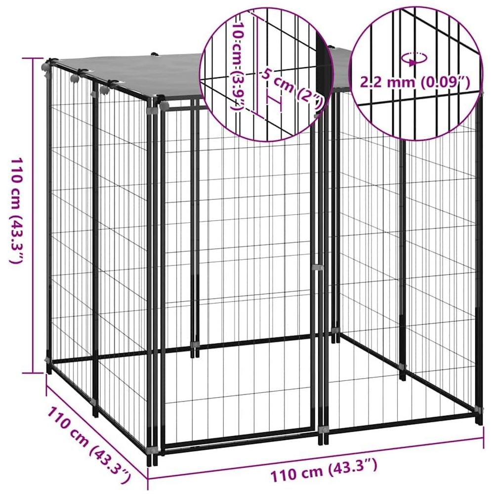 Gabbia per Cani Nera 110x110x110 cm in Acciaio - Foto 6