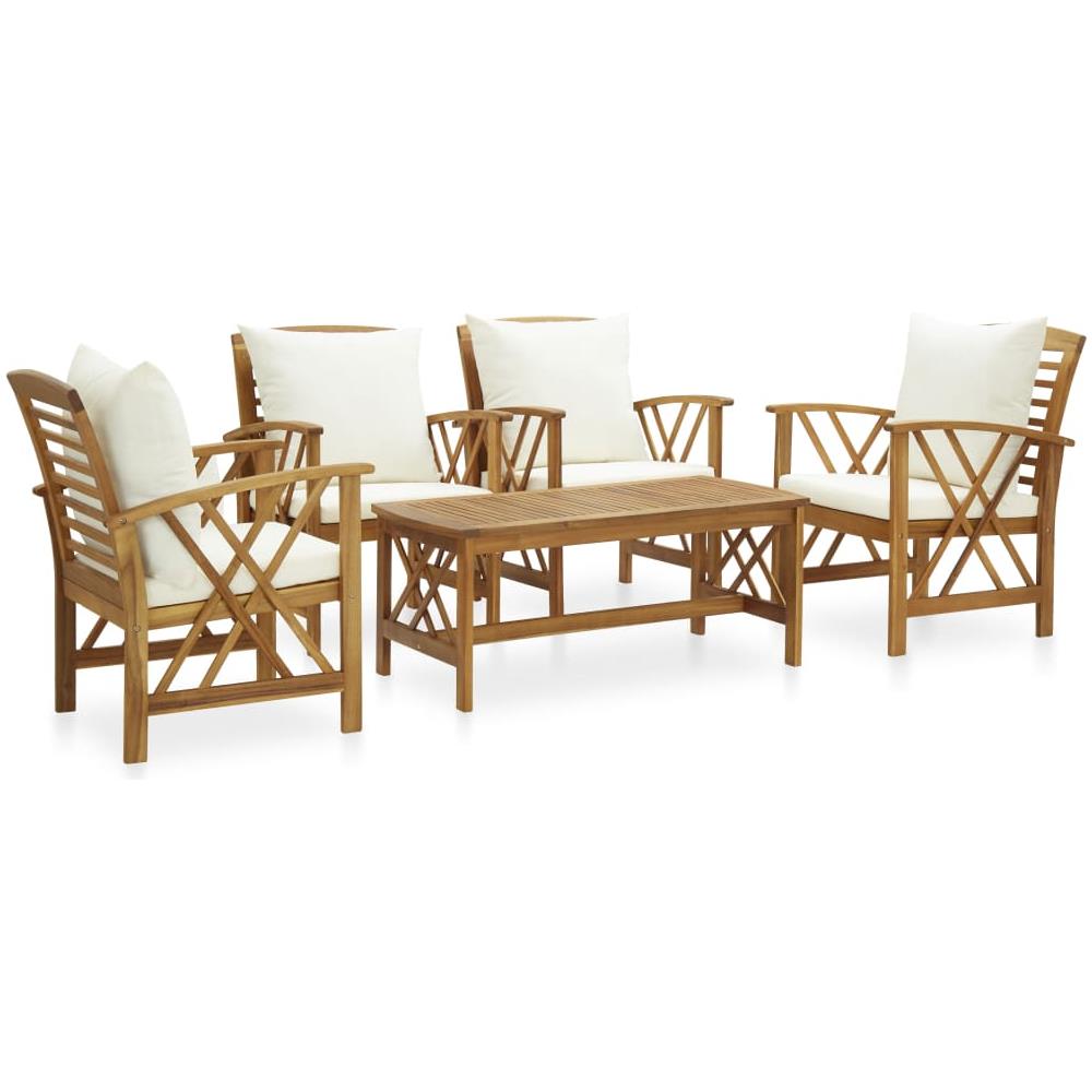 Set Divani da Giardino 5 pz con Cuscini in Massello di Acacia - Foto 1