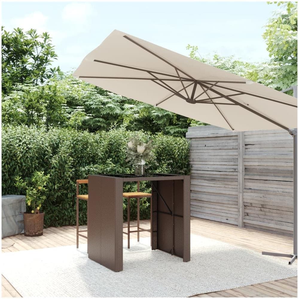 Tavolo Bar Con Piano In Vetro Marrone 105x80x110 Cm Polyrattan - Foto 1