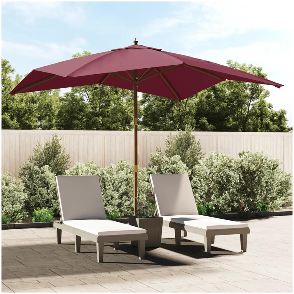Ombrellone Da Giardino Palo Legno Rosso Bordeaux 300x300x273 Cm - Foto 1